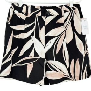 Time And Tru Women's Linen Blend Tropical Black Shorts S (4-6) Elastic Back NWT